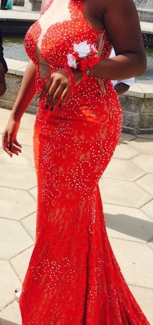 Jovani Size 10 Prom High Neck Sequined Red Ball Gown on Queenly