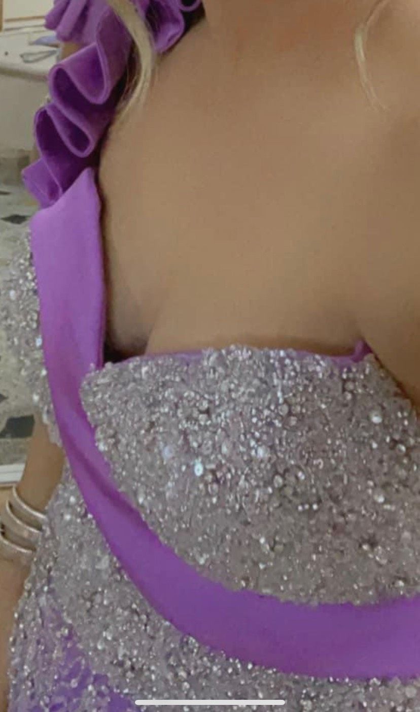 Color lavender custom made Size 4 Prom One Shoulder Sequined Purple Side Slit Dress on Queenly