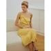 Size 14 Wedding Guest One Shoulder Satin Yellow Ball Gown on Queenly
