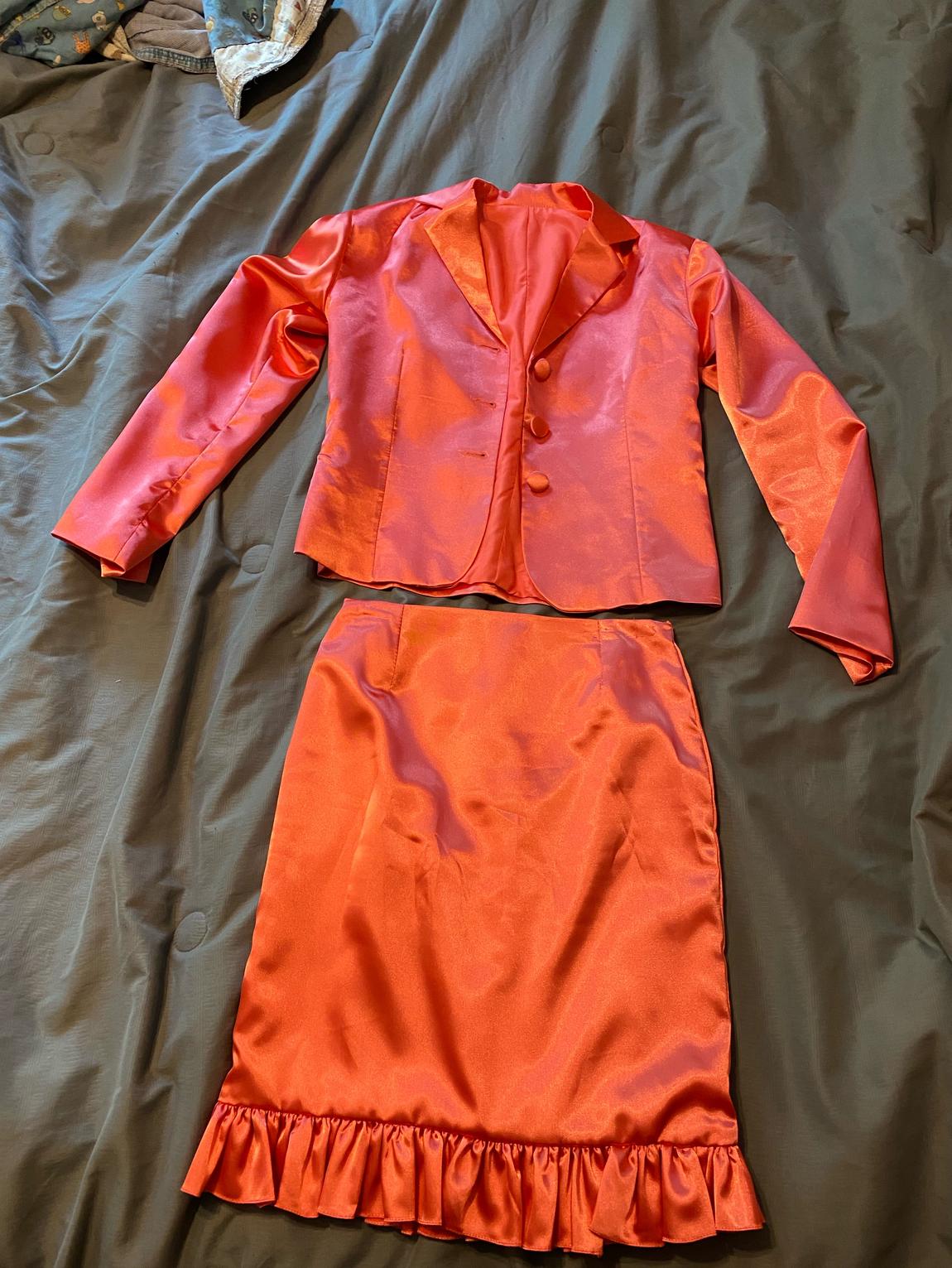 Size 00 Pageant Interview Long Sleeve Coral Formal Jumpsuit on Queenly