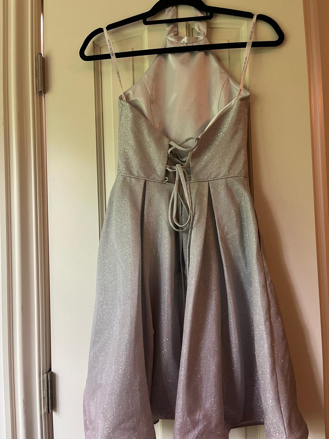Rachel Allan Girls Size 12 Homecoming Halter Silver A-line Dress on Queenly