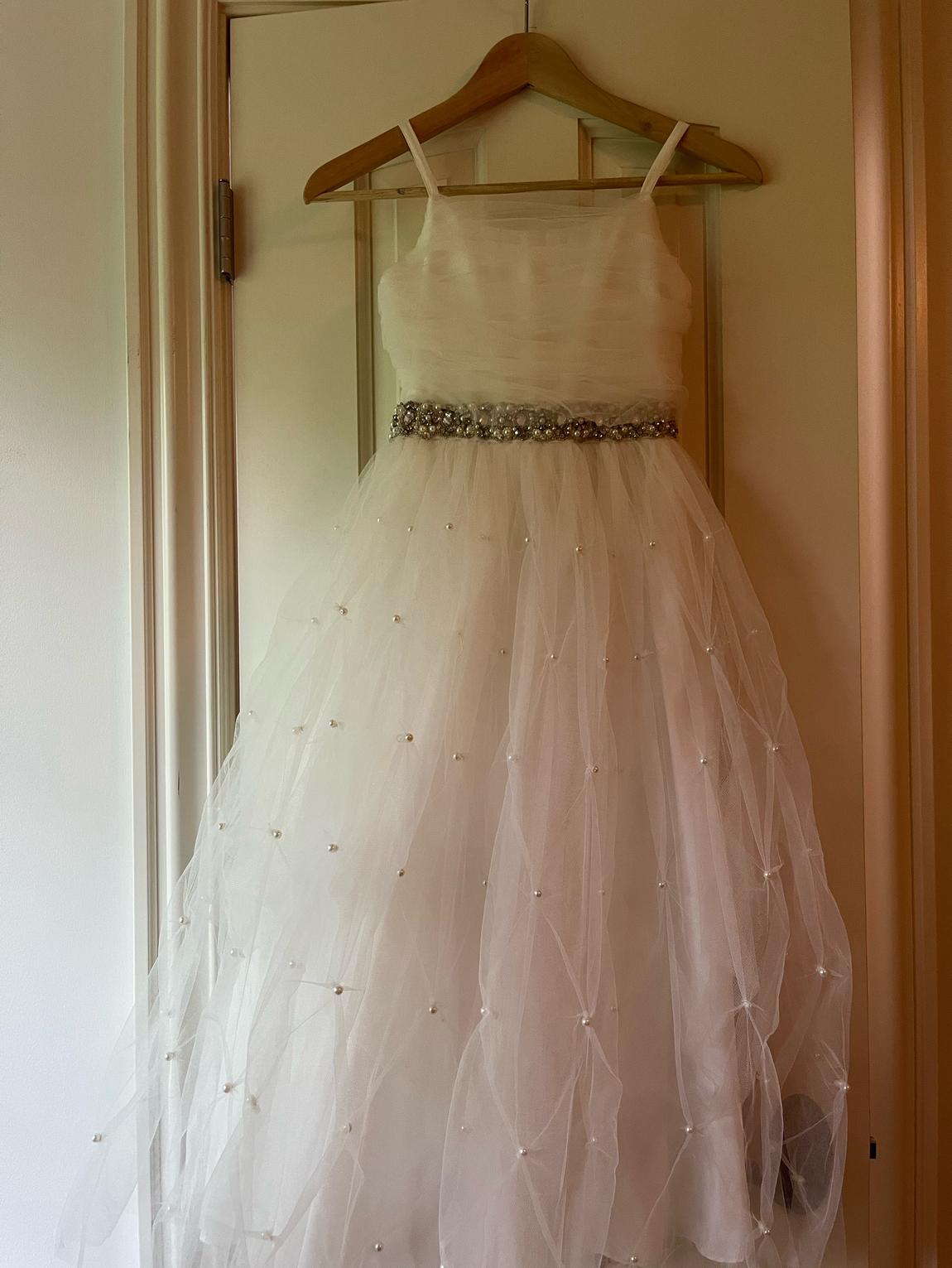 Girls Size 8 Sequined White Ball Gown on Queenly