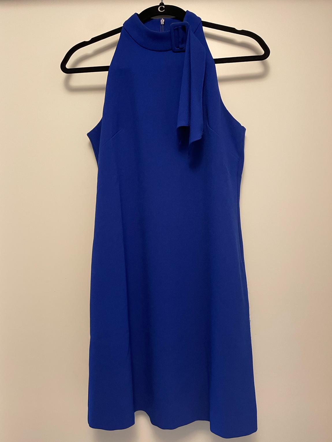 Vince Camuto Size 2 Wedding Guest High Neck Navy Blue A-line Dress on Queenly