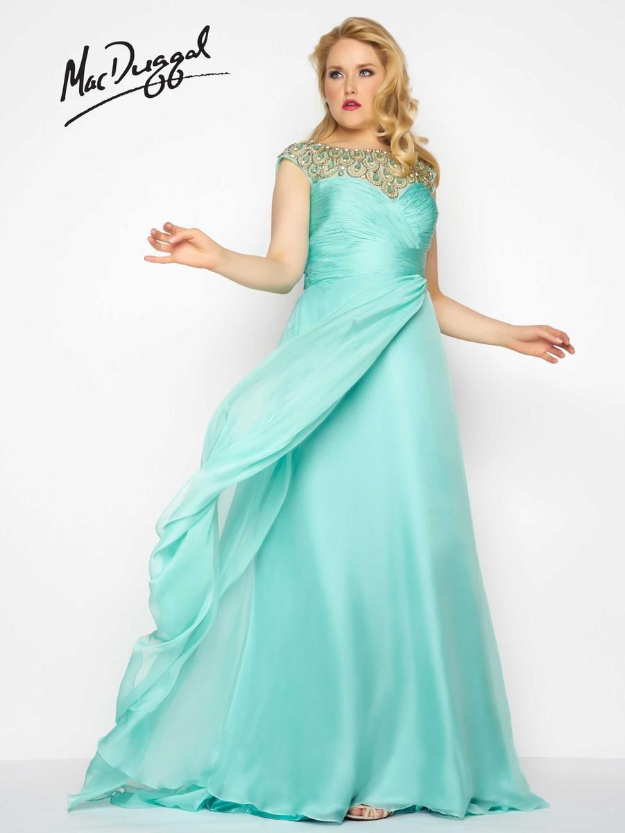 Style 65974F Mac Duggal Green Size 30 Silk Plus Size Tulle Straight Dress on Queenly
