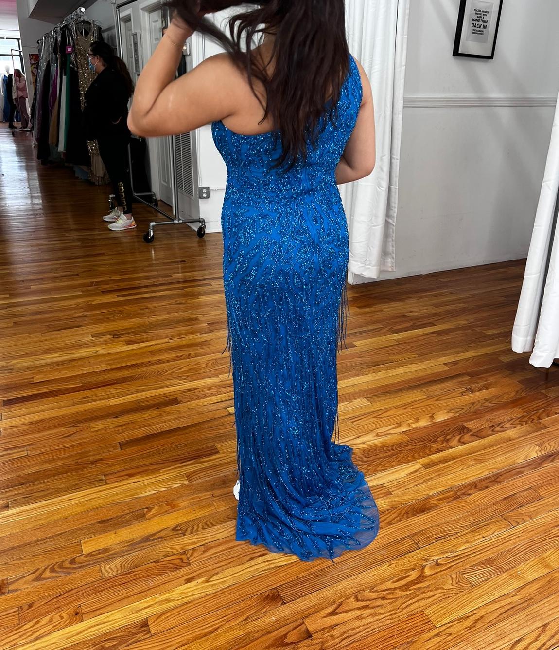 Sherri Hill Size 10 Prom One Shoulder Sequined Royal Blue A-line Dress on Queenly