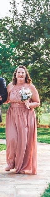 Plus Size 16 Bridesmaid Lace Light Pink A-line Dress on Queenly