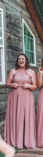 Plus Size 16 Bridesmaid Lace Light Pink A-line Dress on Queenly