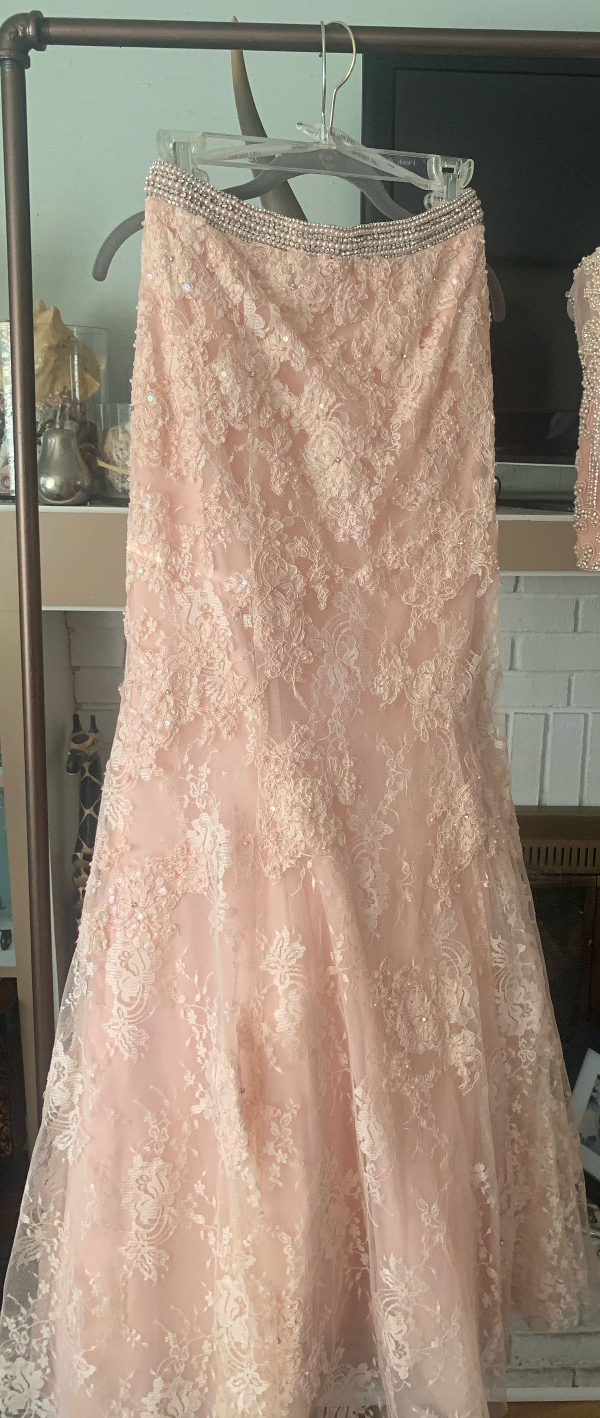 Sherri Hill Size 6 Bridesmaid Plunge Lace Light Pink Dress With Train on Queenly