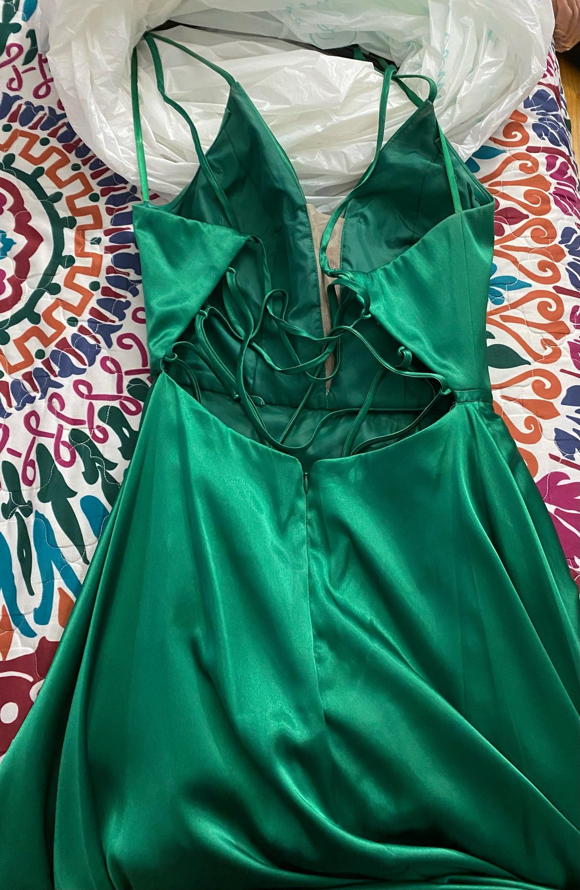 Betsy and Adam Size 4 Satin Emerald Green Side Slit Dress on Queenly
