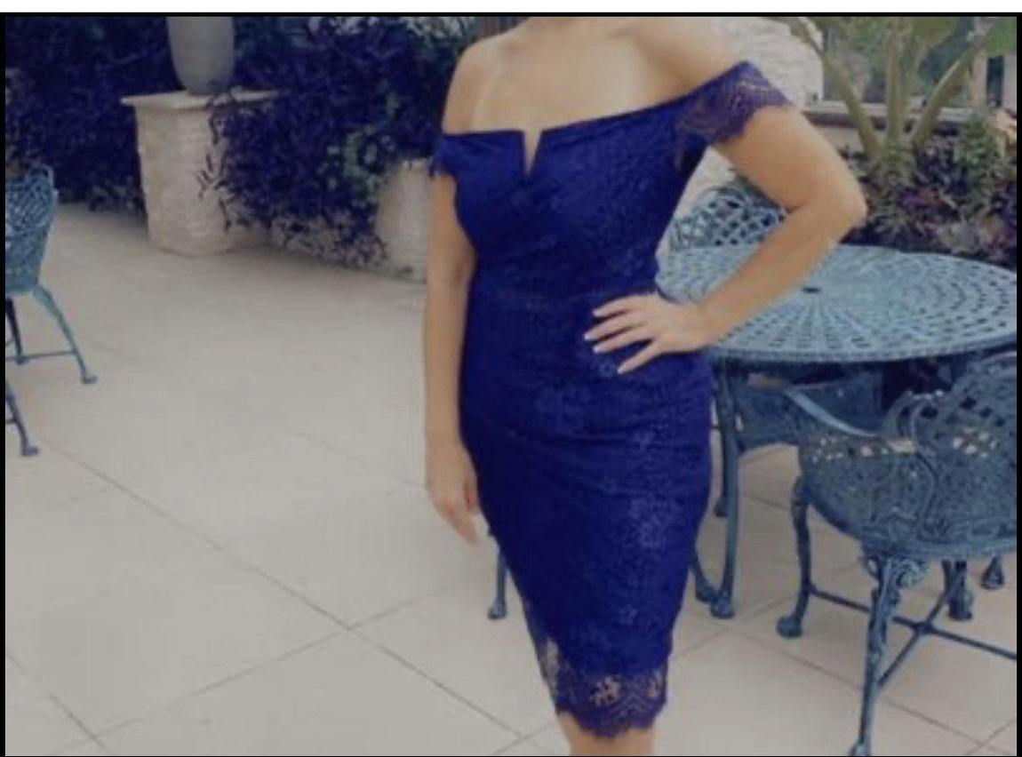 Size 8 Wedding Guest Off The Shoulder Lace Navy Blue Cocktail Dress on Queenly