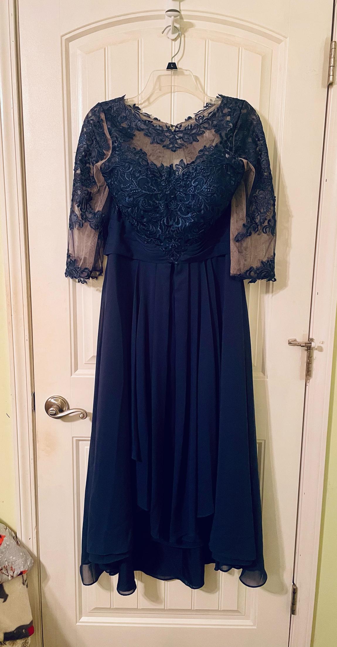 Size 12 Lace Navy Blue Floor Length Maxi on Queenly