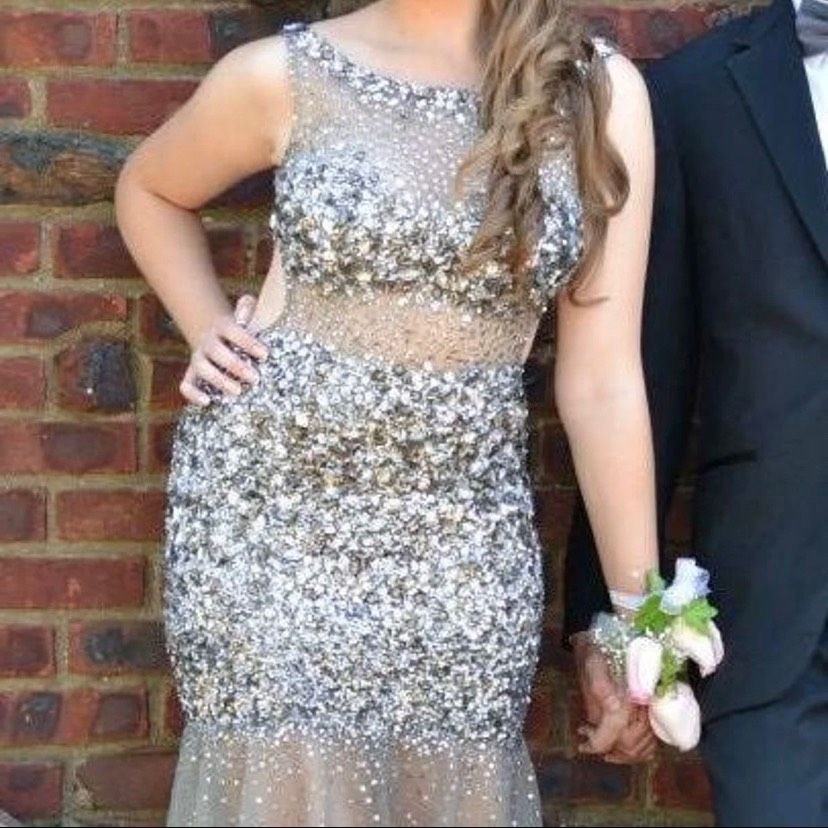 Jovani Size 6 Prom Sequined Silver Mermaid Dress on Queenly
