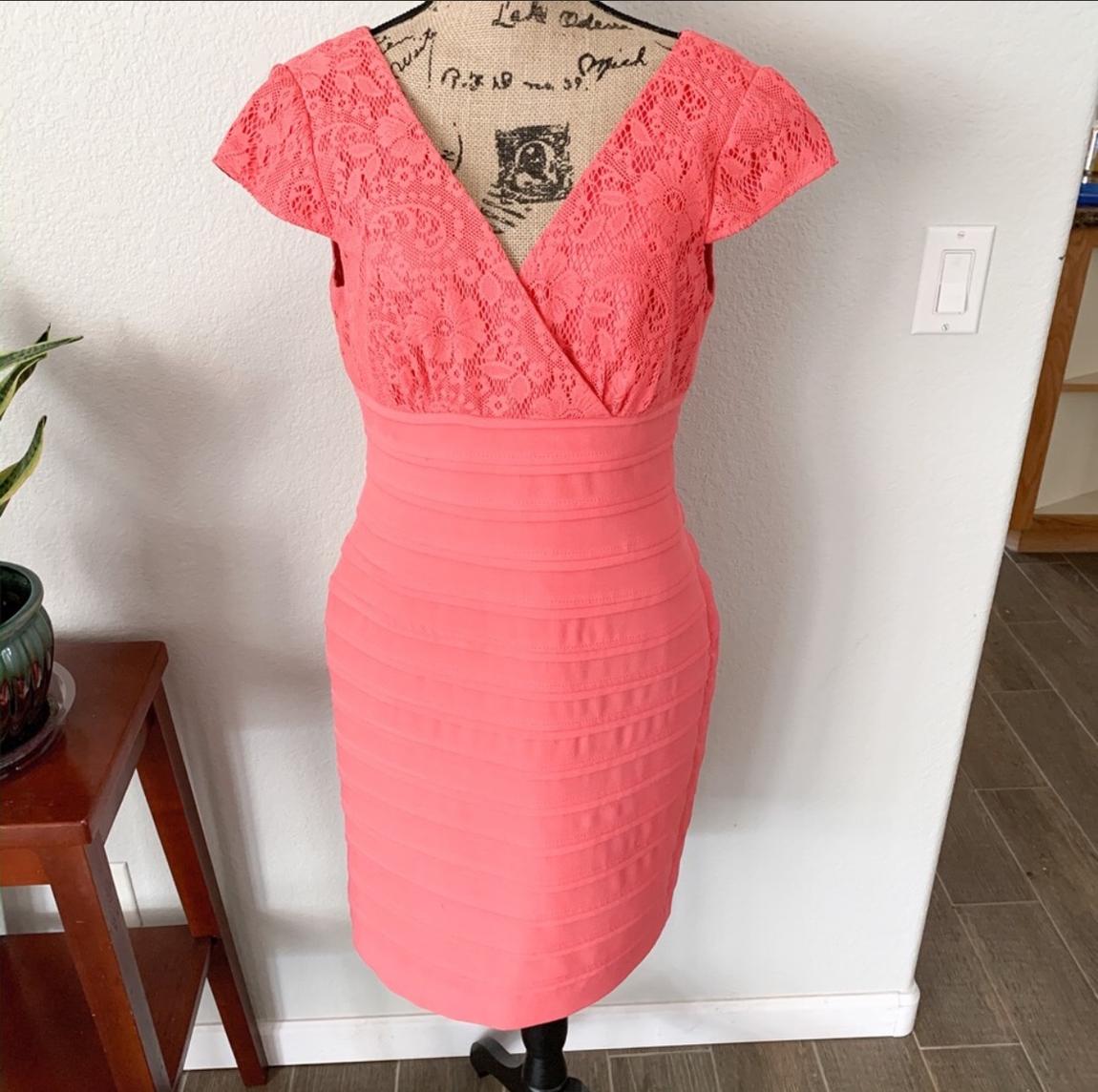 Size 12 Lace Coral Cocktail Dress on Queenly
