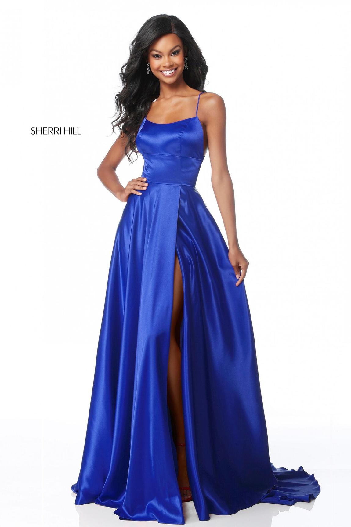 Style 52095 Sherri Hill Size 2 Bridesmaid Satin Royal Blue A-line Dress on Queenly