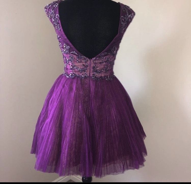 Sherri Hill Size 4 Homecoming High Neck Sequined Purple Cocktail Dress on Queenly