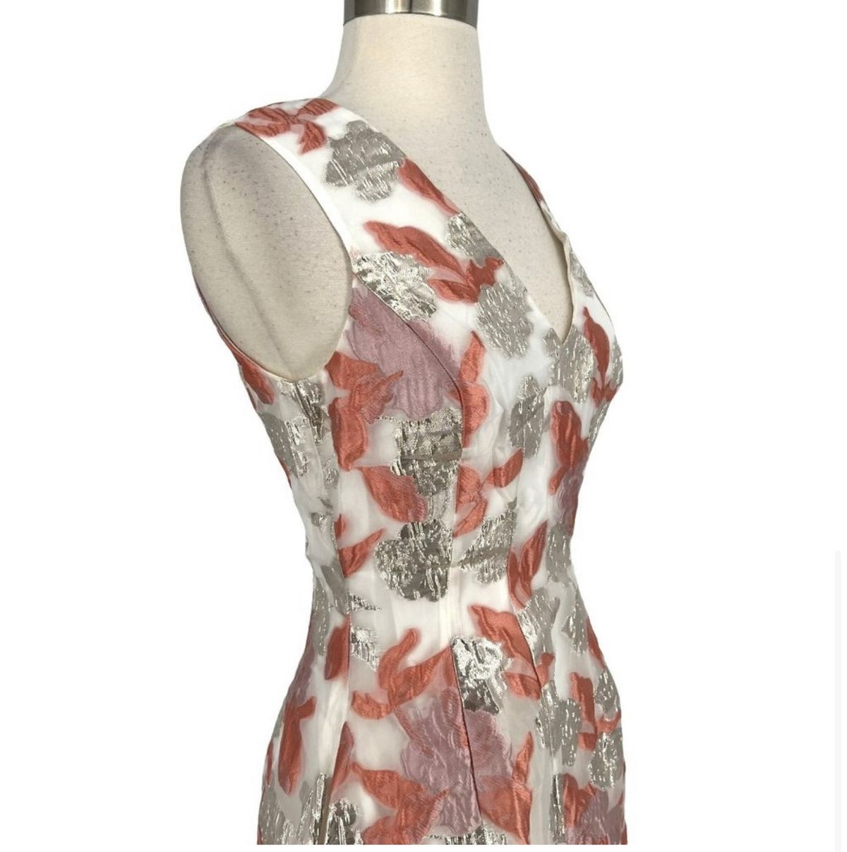 Badgley Mischka Silver Size 0 Floral Summer Polyester Midi Cocktail Dress on Queenly