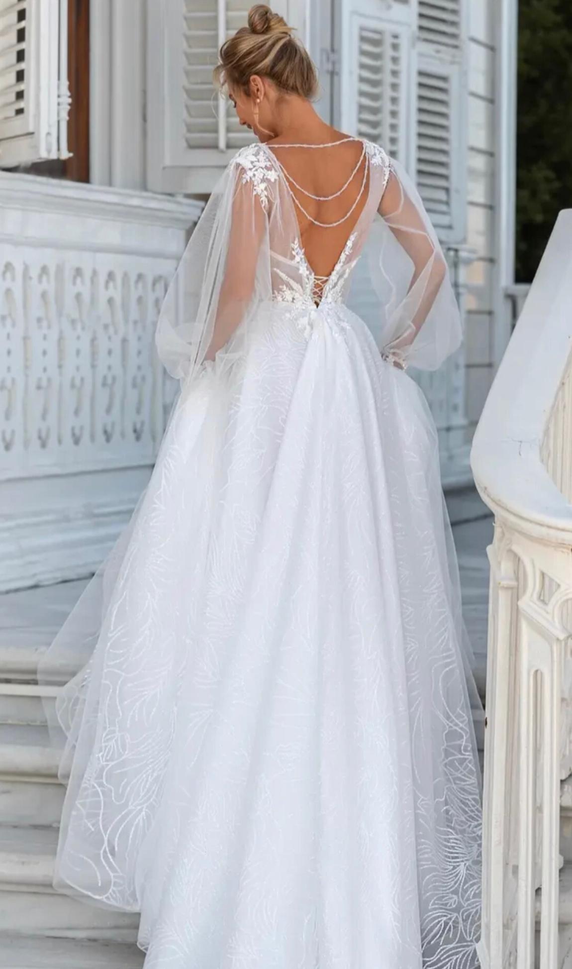 Pollardi Size 6 Wedding Long Sleeve Sheer White A-line Dress on Queenly