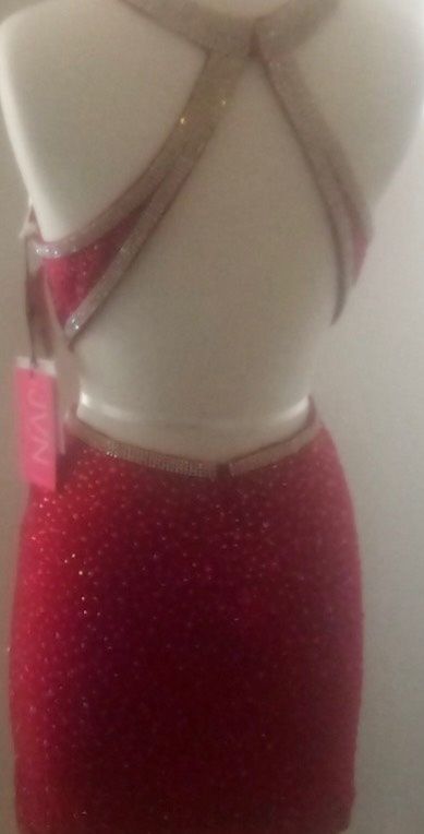 Jovani Size 10 Homecoming High Neck Sequined Burgundy Red Cocktail Dress on Queenly