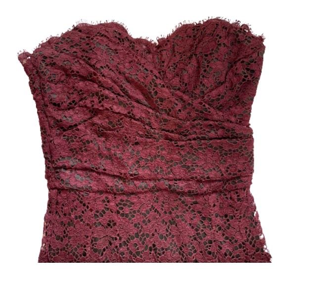 Dolce Fabbana Size 6 Strapless Lace Burgundy Red Dress With Train on Queenly