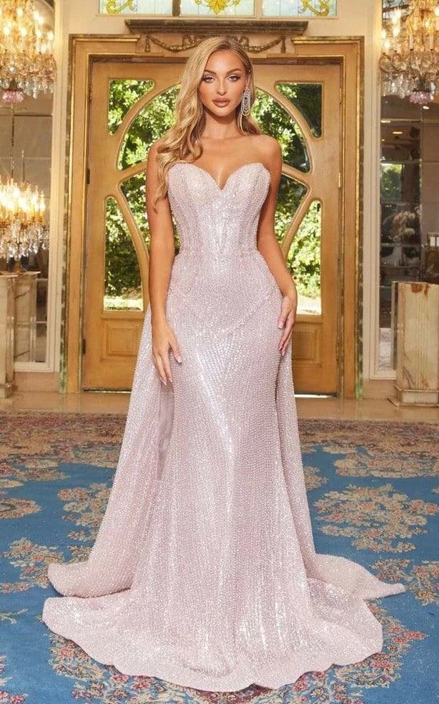 Portia and Scarlett Size 2 Prom Strapless Sequined Light Pink Mermaid Dress on Queenly
