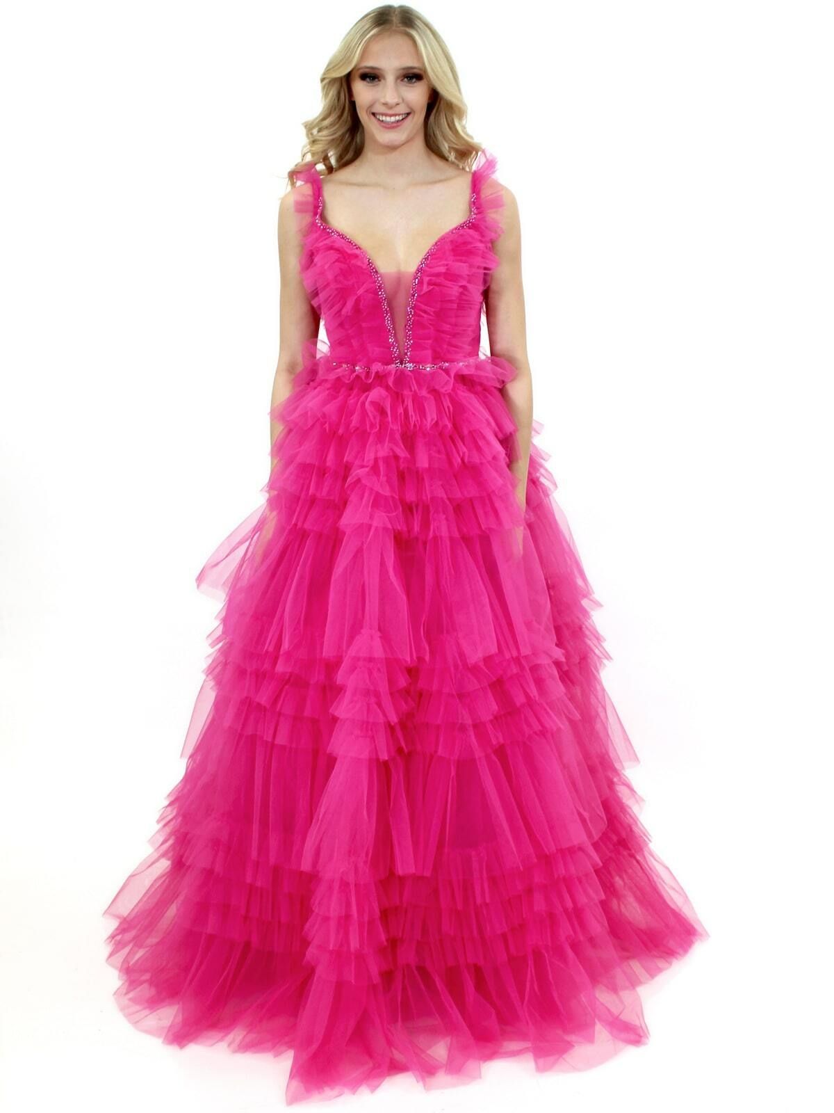 Style 8092 Marc Defang Pink Size 4 Tulle Pageant Prom A-line Dress on Queenly