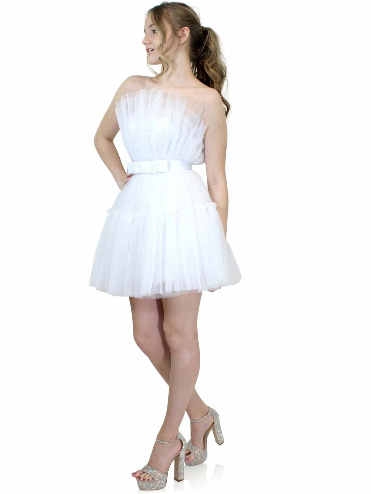Style 8029 Marc Defang Size 4 Prom Strapless Satin White Cocktail Dress on Queenly