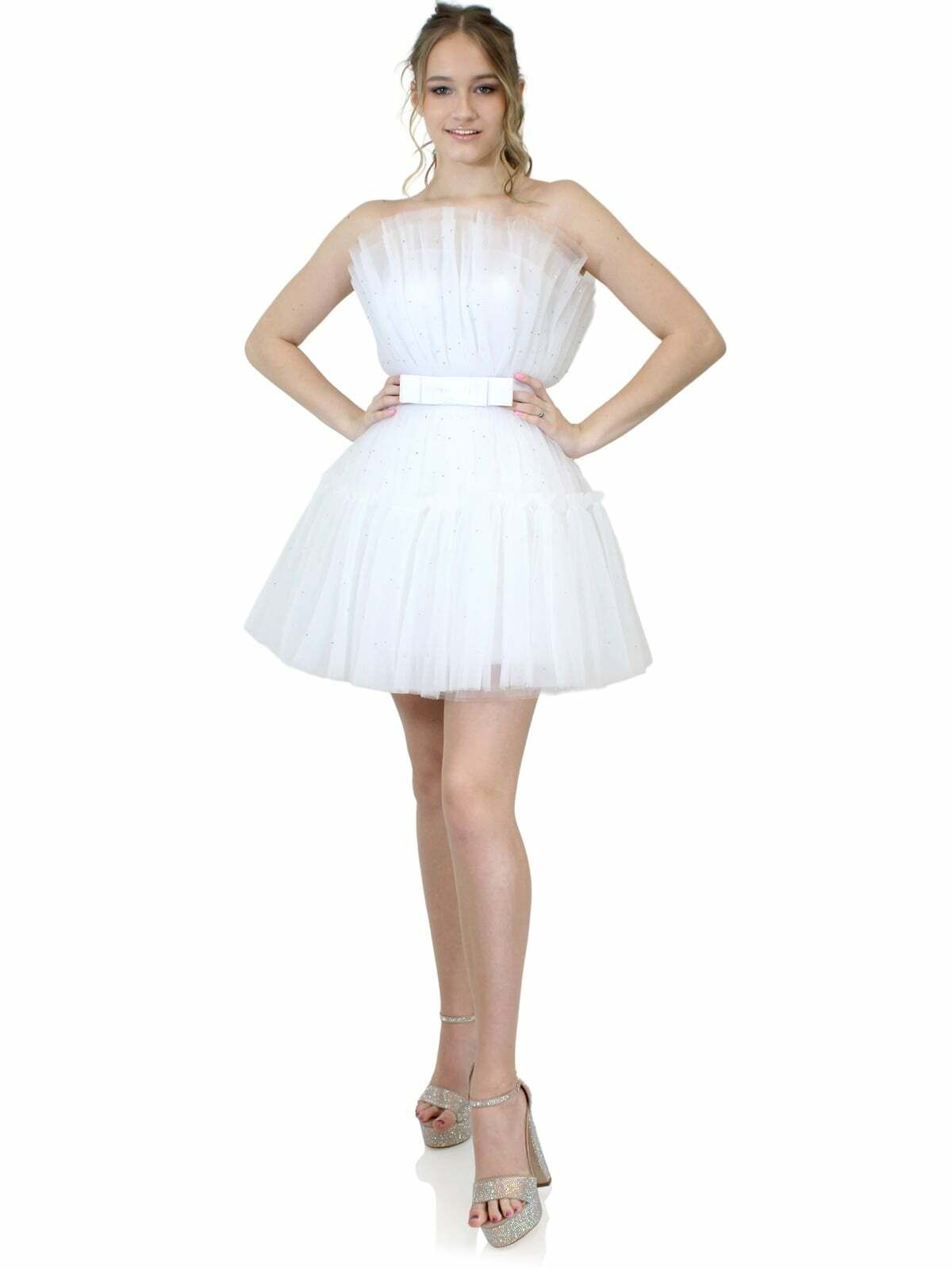 Style 8029 Marc Defang Plus Size 16 Prom Strapless Satin White Cocktail Dress on Queenly