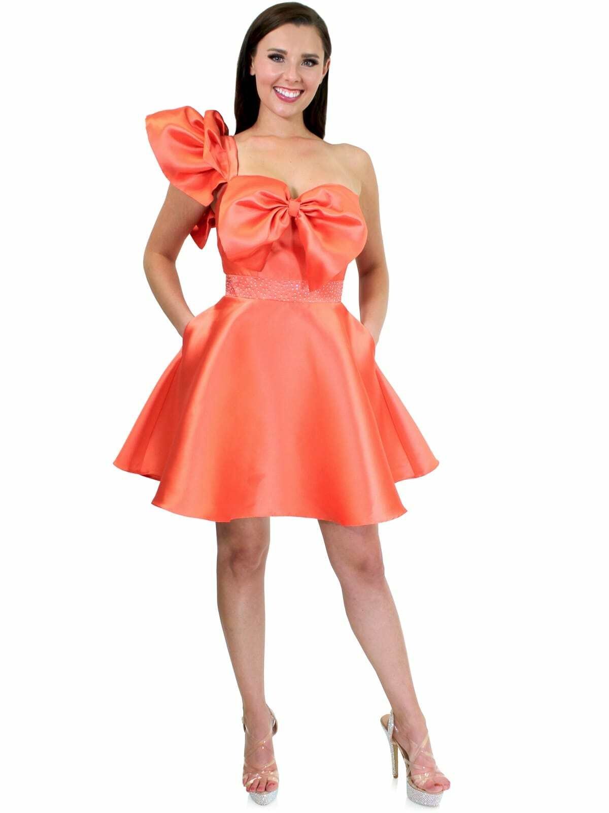 Style 6013 Marc Defang Plus Size 16 Prom Sequined Orange Cocktail Dress on Queenly