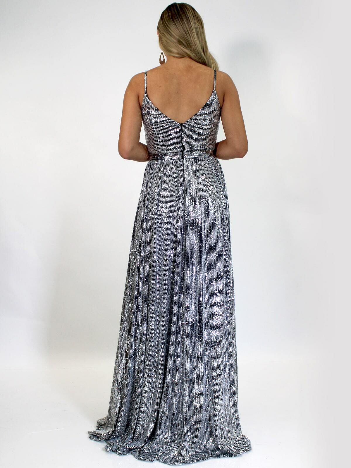 Style 8015 Marc Defang Size 00 Prom Silver Floor Length Maxi on Queenly