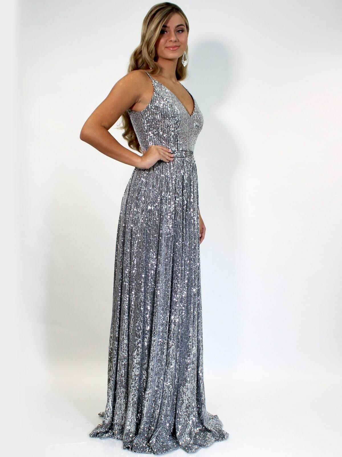 Style 8015 Marc Defang Size 0 Prom Silver Floor Length Maxi on Queenly