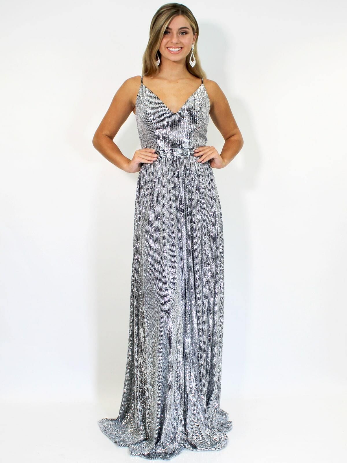 Style 8015 Marc Defang Size 2 Prom Silver Floor Length Maxi on Queenly