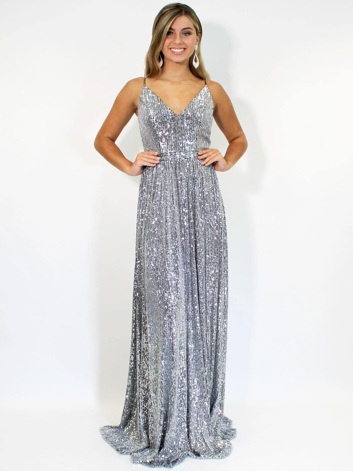 Style 8015 Marc Defang Size 10 Prom Silver Floor Length Maxi on Queenly