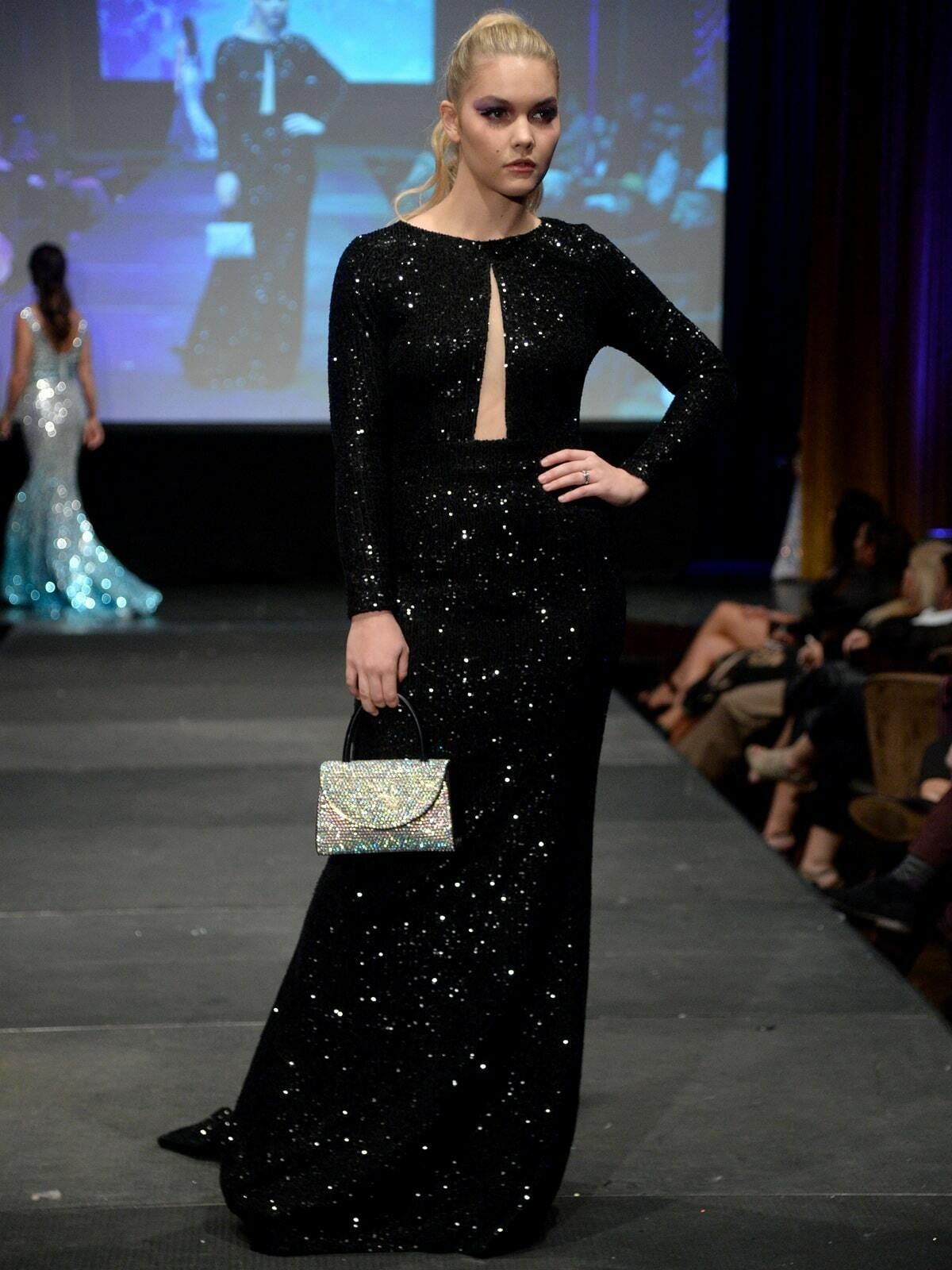 Style 8036 Marc Defang Size 00 Prom Long Sleeve Satin Black Mermaid Dress on Queenly