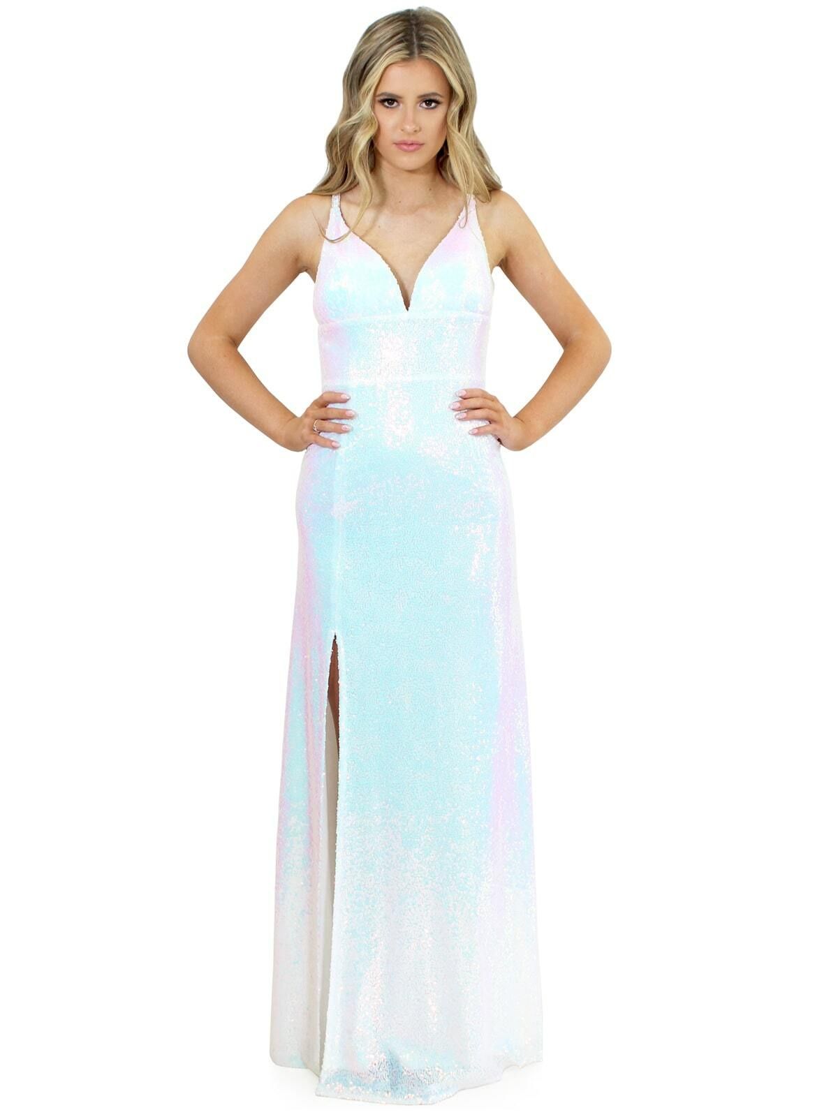 Style 8008 Marc Defang Size 6 Prom White Side Slit Dress on Queenly