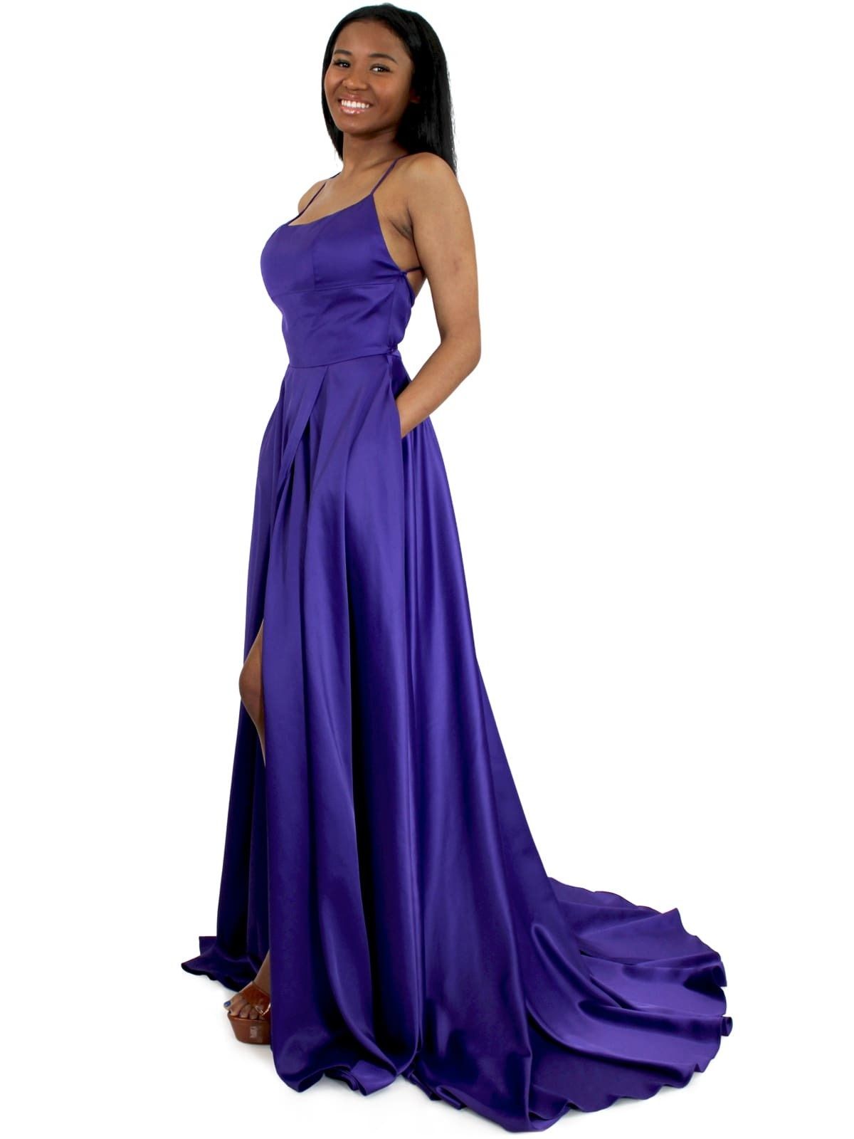 Style 5020 Marc Defang Size 0 Prom Purple Side Slit Dress on Queenly