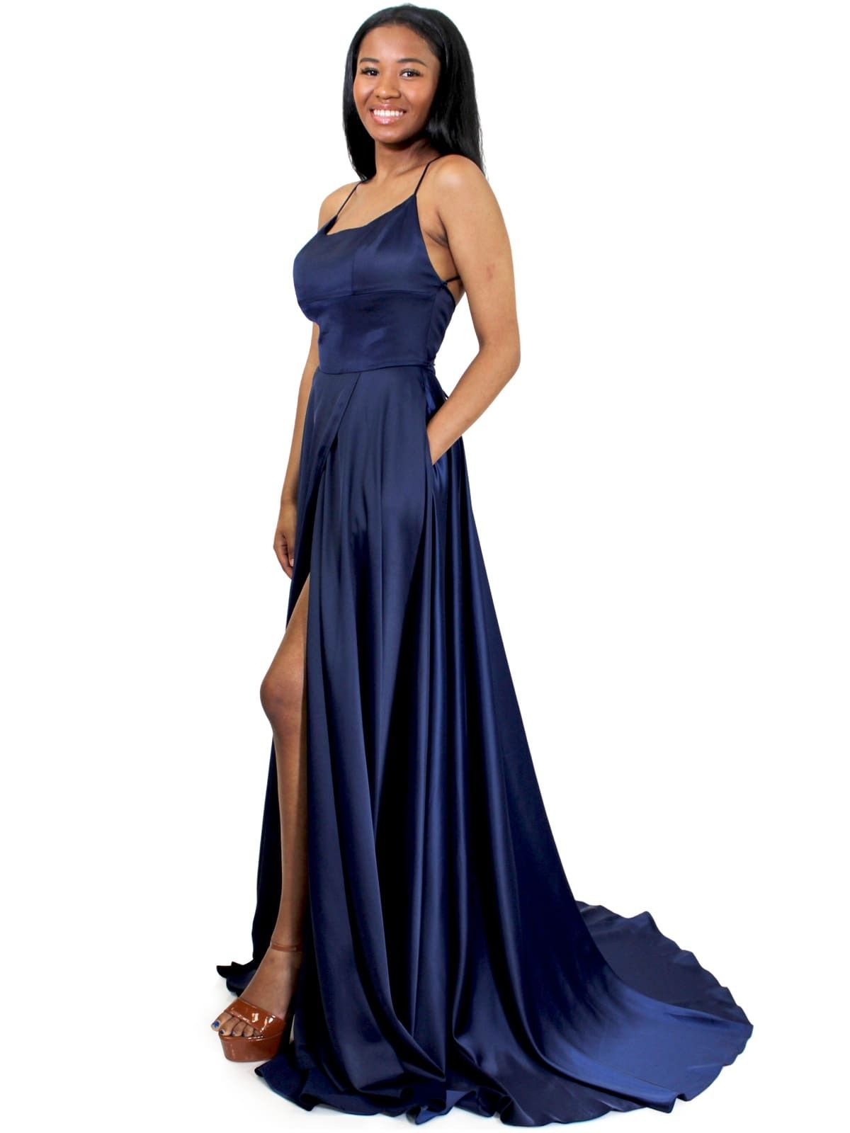 Style 5020 Marc Defang Size 00 Prom Blue Side Slit Dress on Queenly