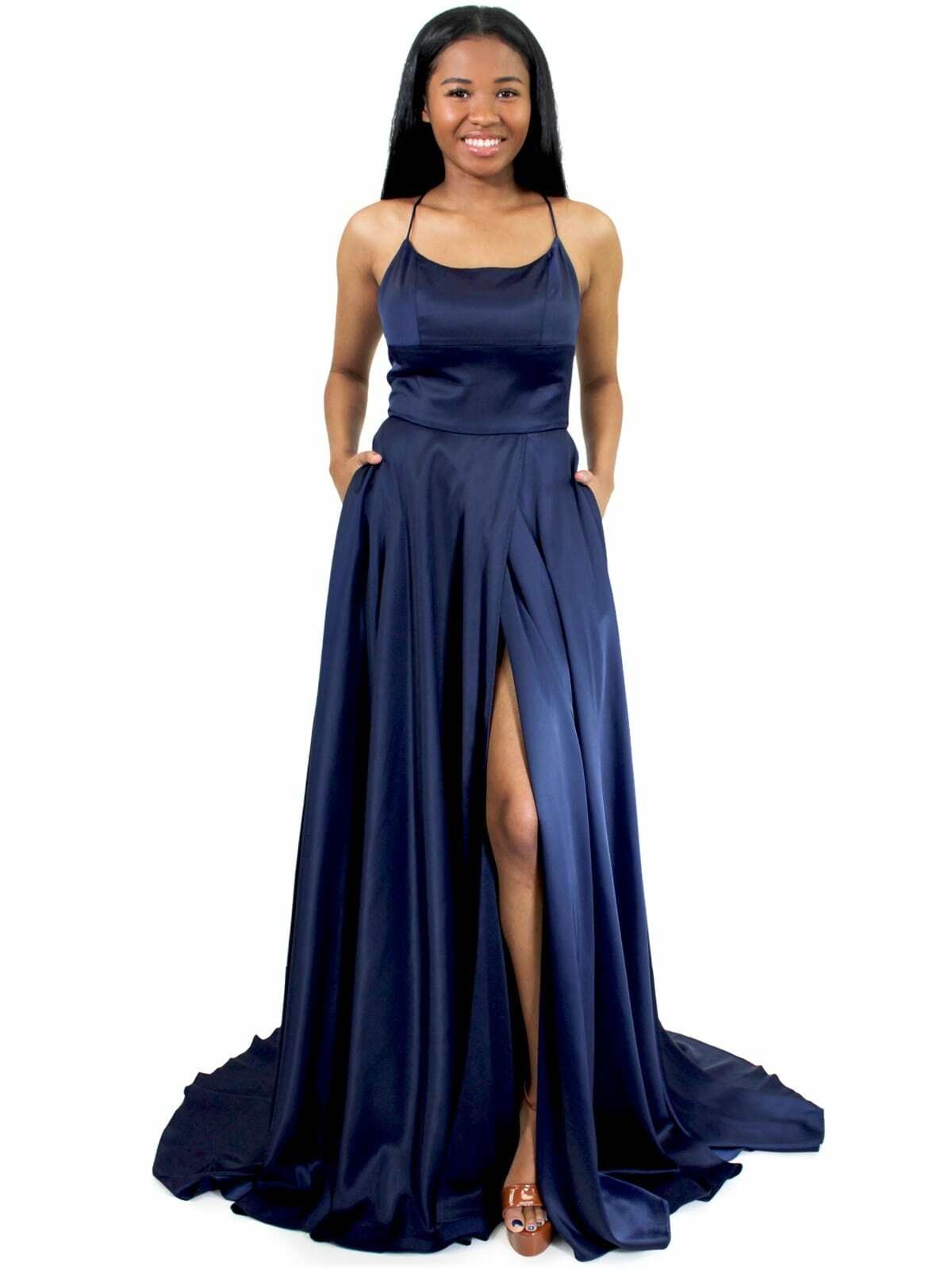 Style 5020 Marc Defang Size 0 Prom Blue Side Slit Dress on Queenly
