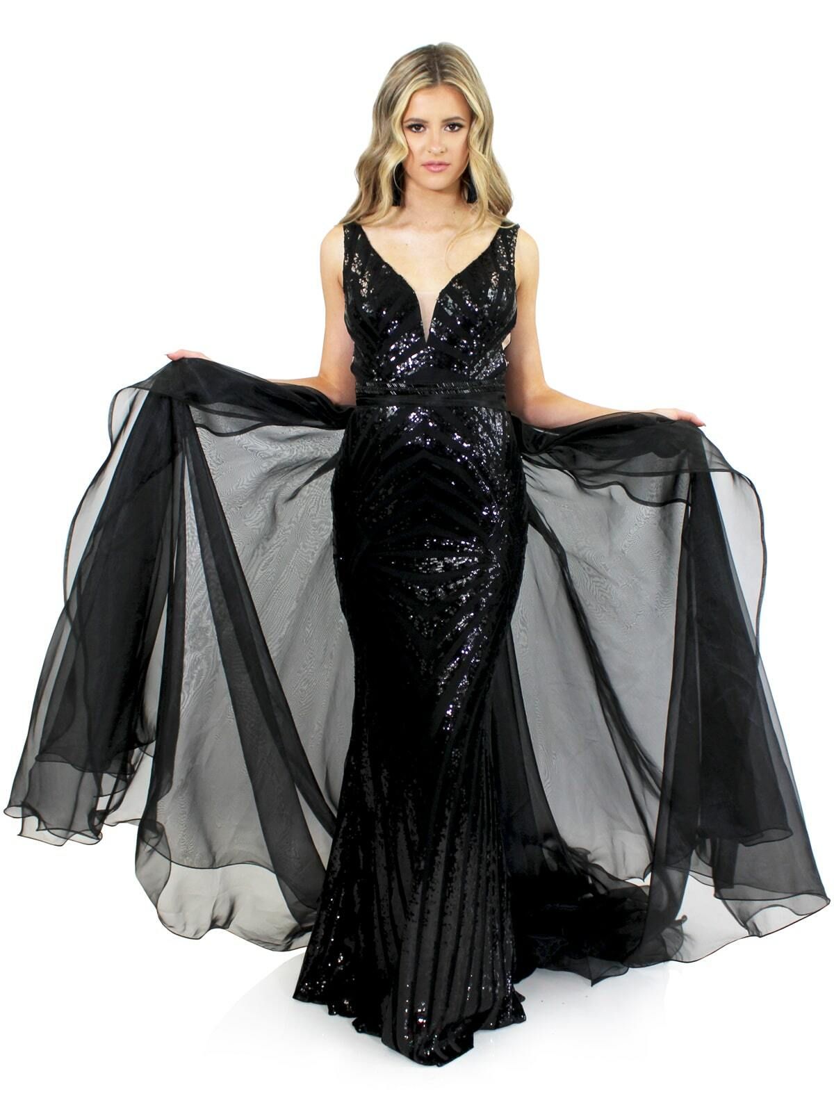 Style 8009 Marc Defang Size 0 Prom Satin Black Mermaid Dress on Queenly