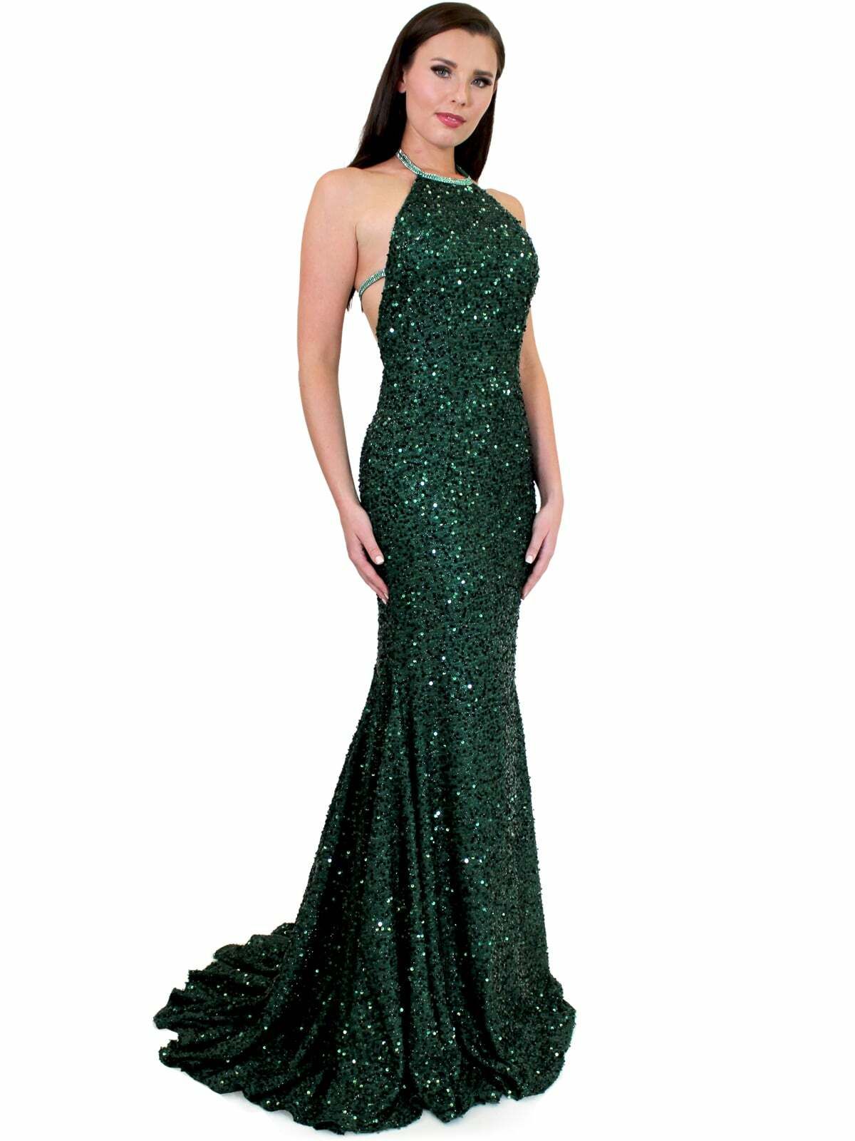 Style 8007 Marc Defang Size 00 Prom Halter Emerald Green Mermaid Dress on Queenly