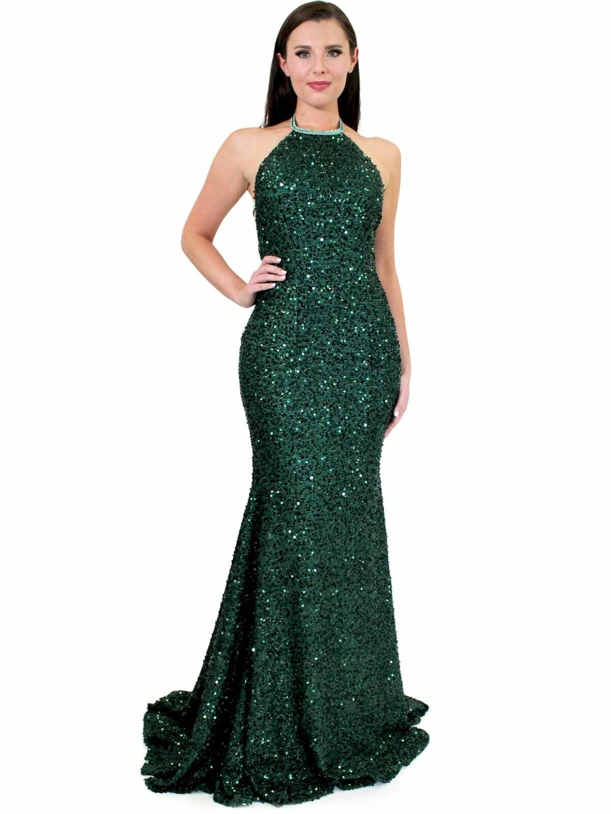 Style 8007 Marc Defang Size 0 Prom Halter Emerald Green Mermaid Dress on Queenly