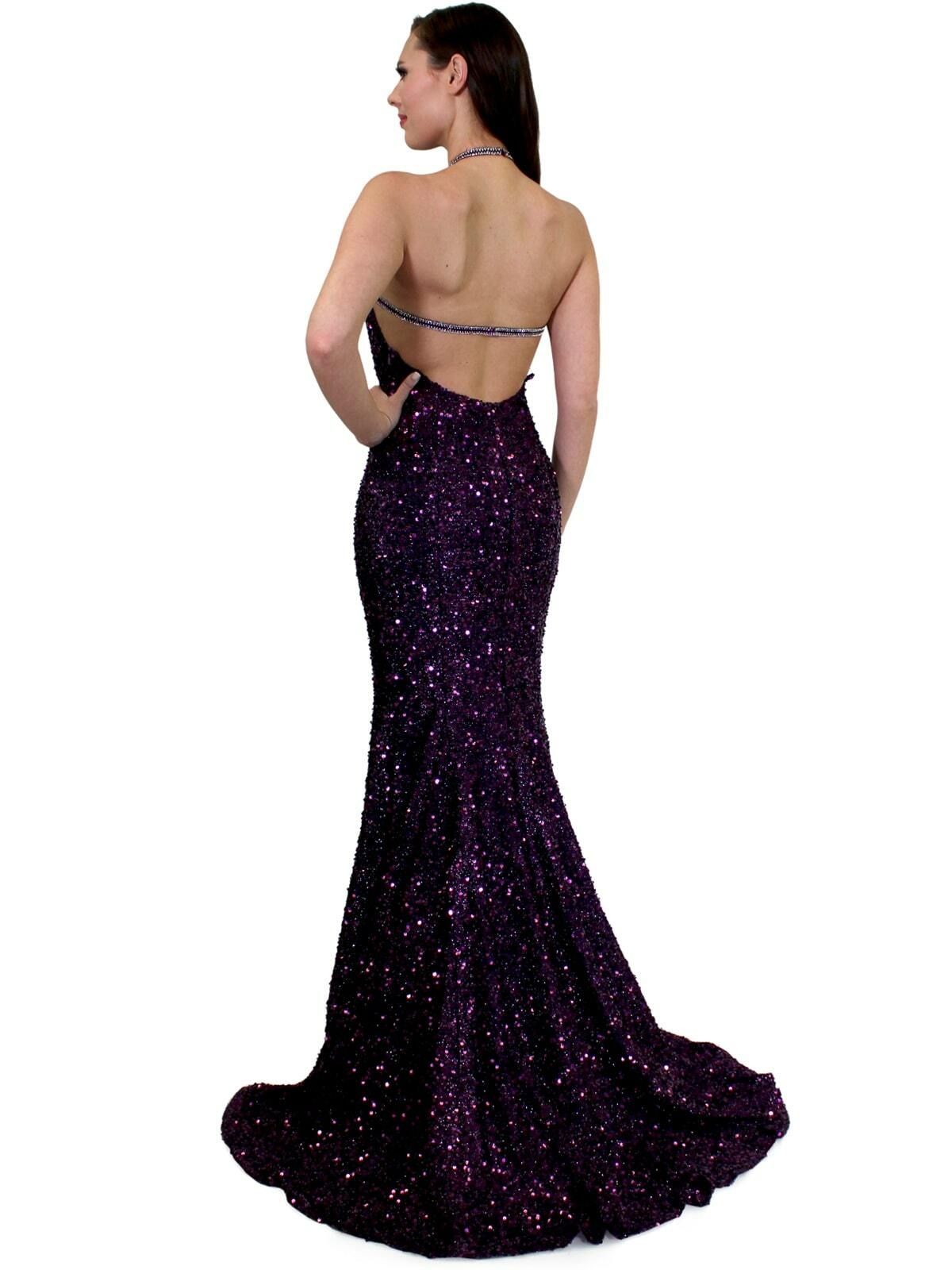 Style 8007 Marc Defang Size 00 Prom Halter Sequined Purple Mermaid Dress on Queenly
