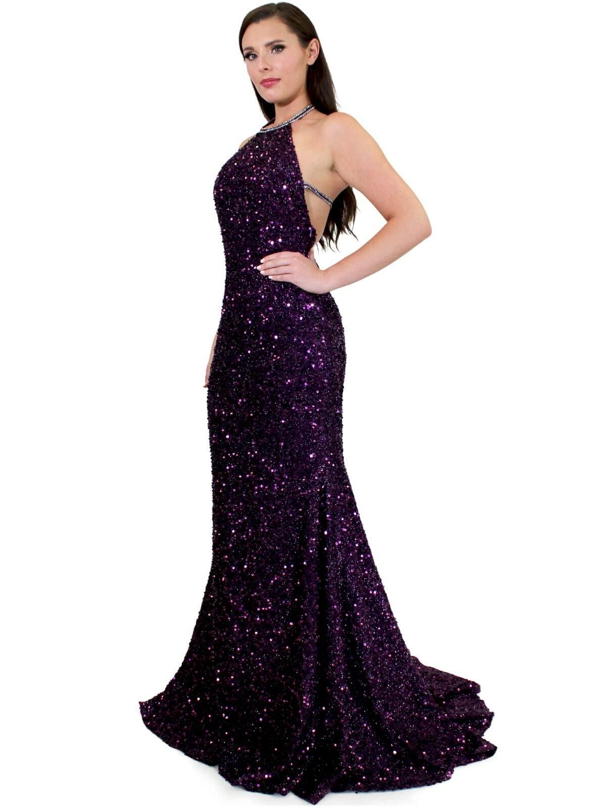 Style 8007 Marc Defang Size 0 Prom Sequined Purple Mermaid Dress on Queenly