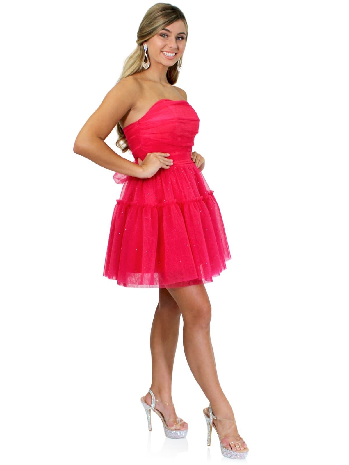 Style 6014 Marc Defang Plus Size 16 Prom Sequined Hot Pink Cocktail Dress on Queenly