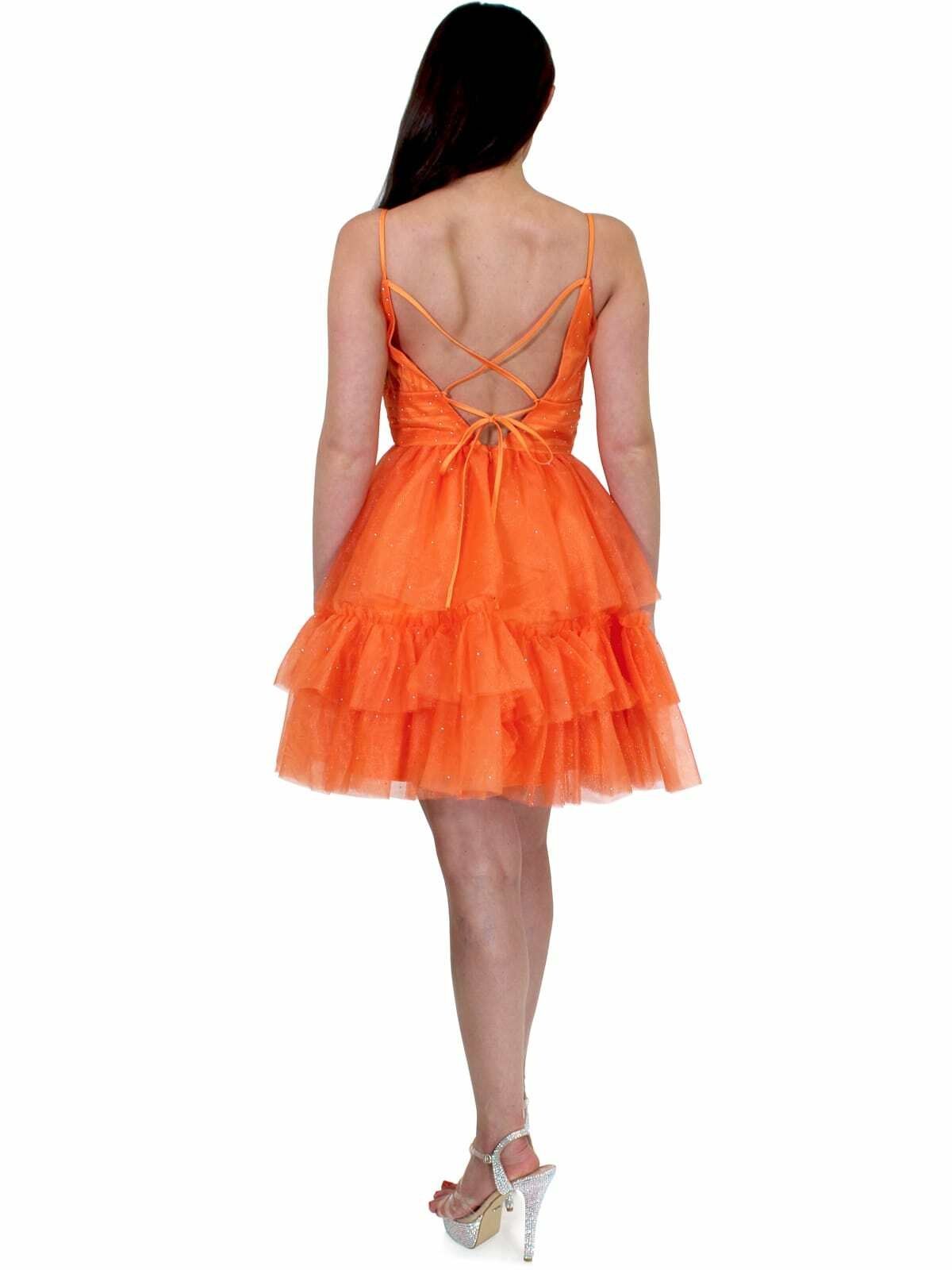 Style 6009 Marc Defang Size 00 Prom Sequined Orange Cocktail Dress on Queenly