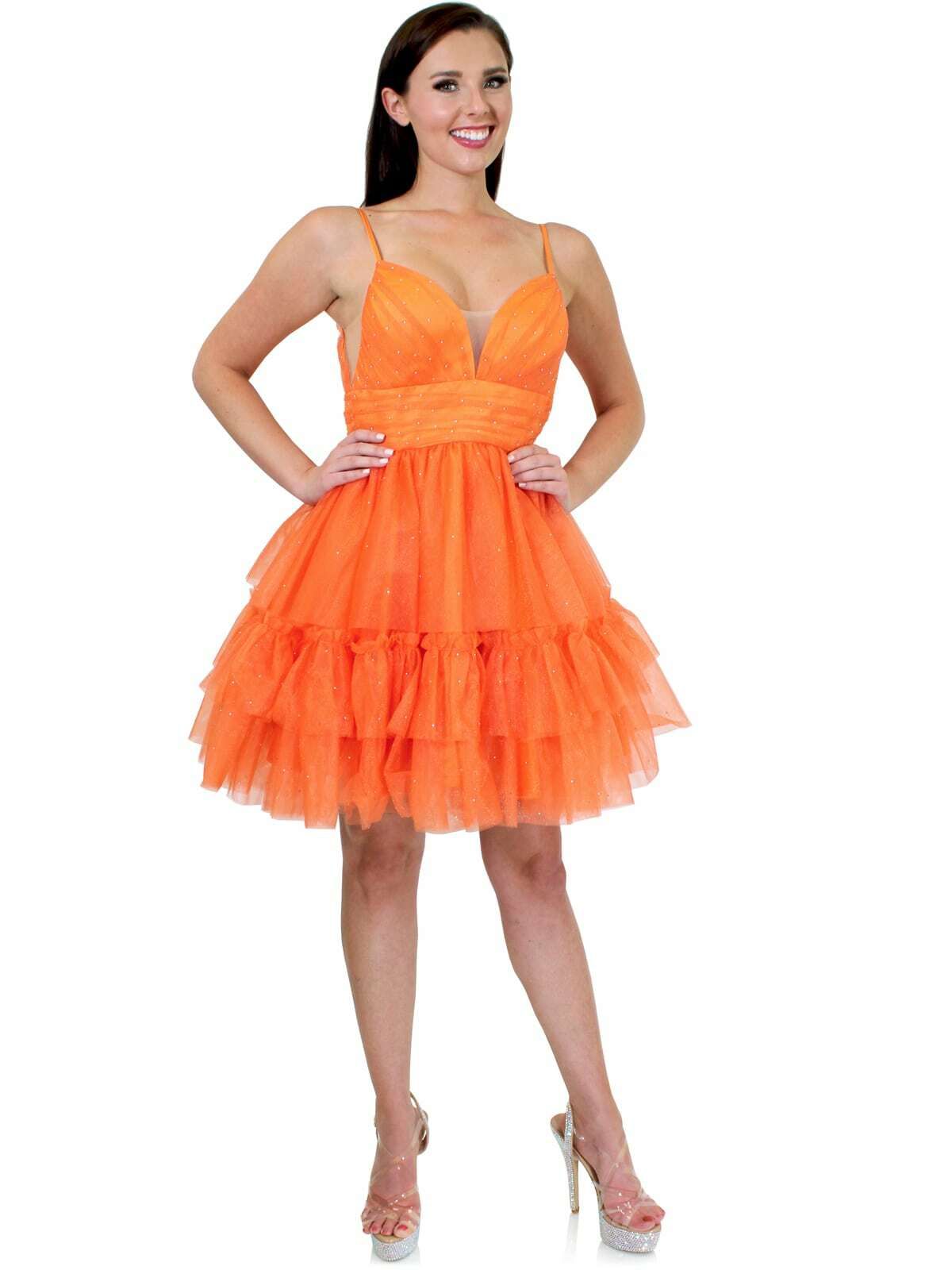 Style 6009 Marc Defang Size 4 Prom Sequined Orange Cocktail Dress on Queenly