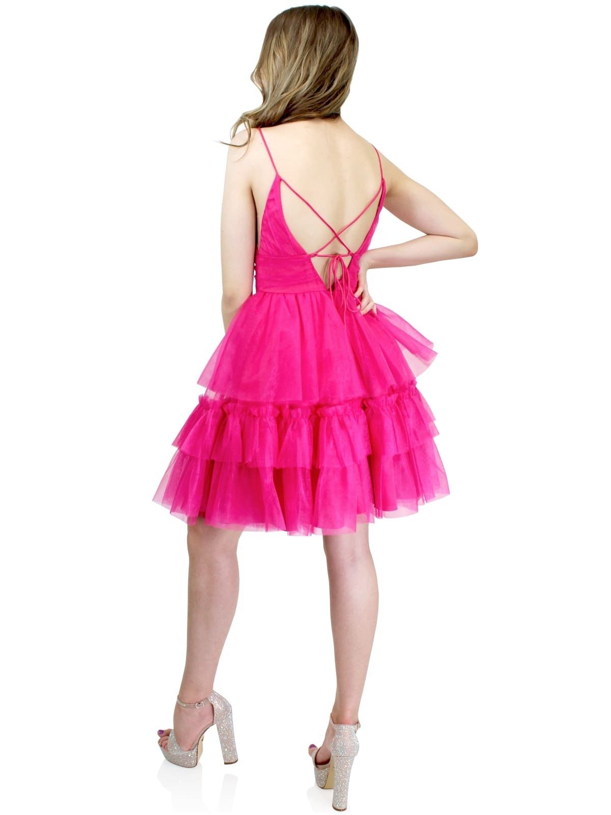 Style 6009 Marc Defang Size 00 Prom Sequined Hot Pink Cocktail Dress on Queenly