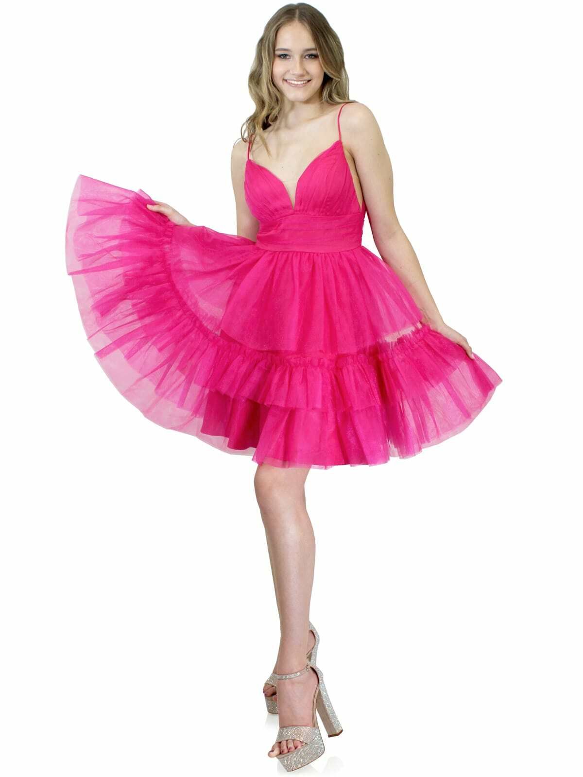 Style 6009 Marc Defang Size 0 Prom Sequined Hot Pink Cocktail Dress on Queenly