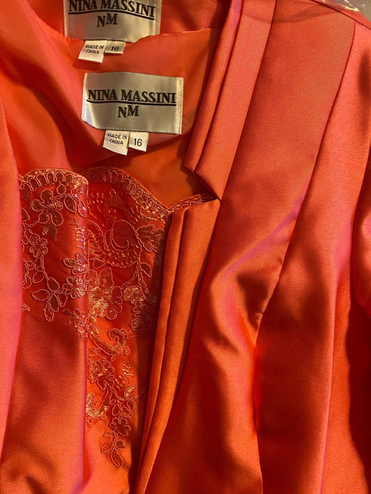 Niña Massini Plus Size 16 Pageant Interview Long Sleeve Orange Dress With Train on Queenly