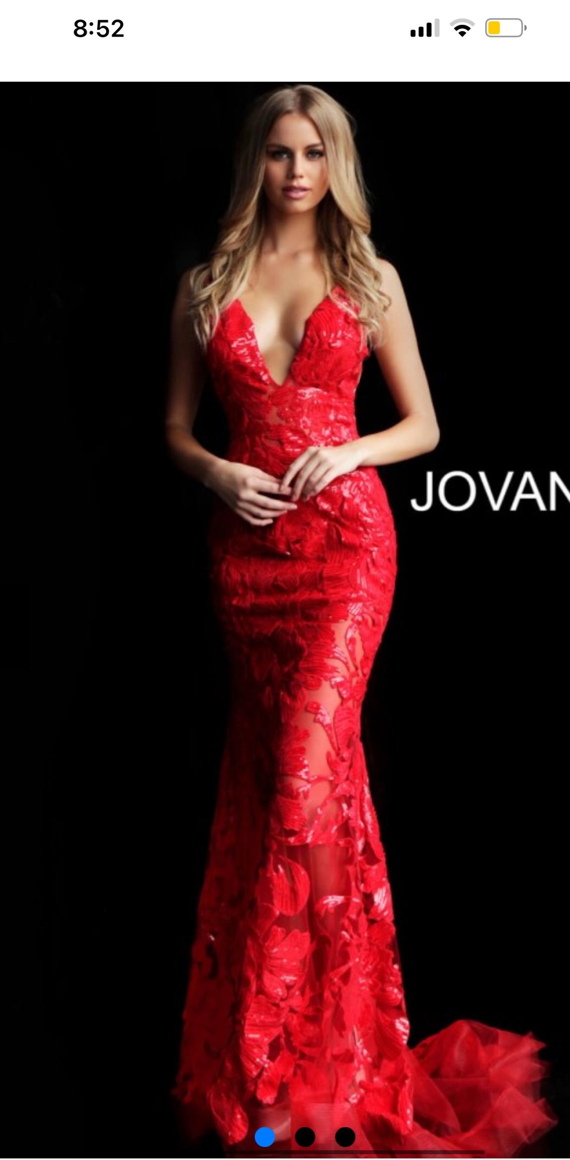 Jovani Size 10 Prom Plunge Lace Red Mermaid Dress on Queenly