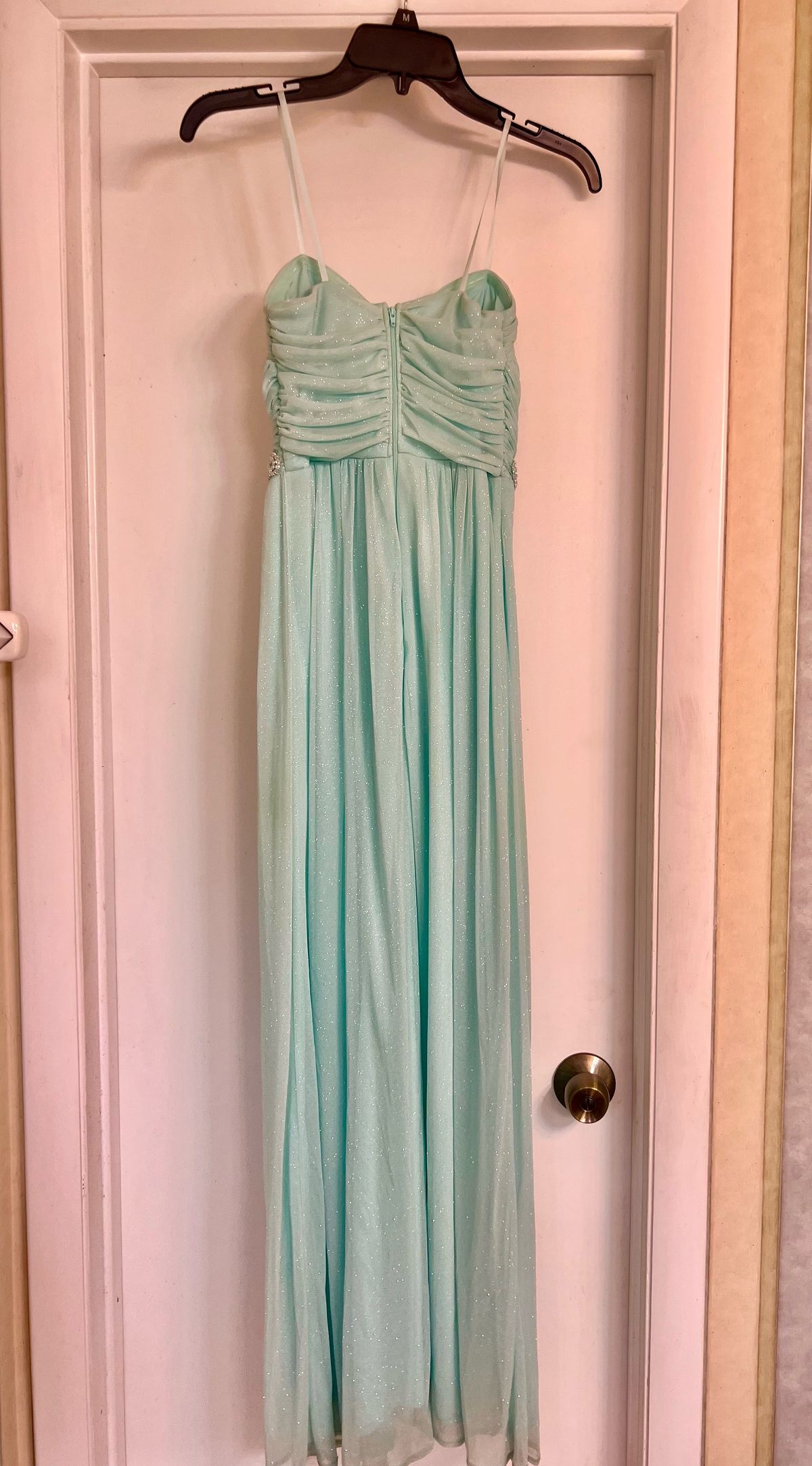 Jodi Kristopher Size 0 Sequined Turquoise Blue Floor Length Maxi on Queenly